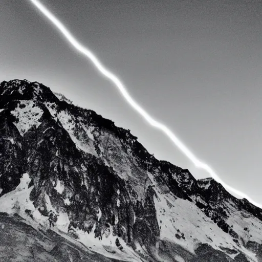 Image similar to a black dot in the sky spaghettifying a mountain, dark lighting, landscape