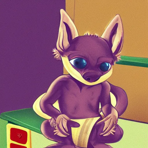 Prompt: baby kobold in a daycare, digital art