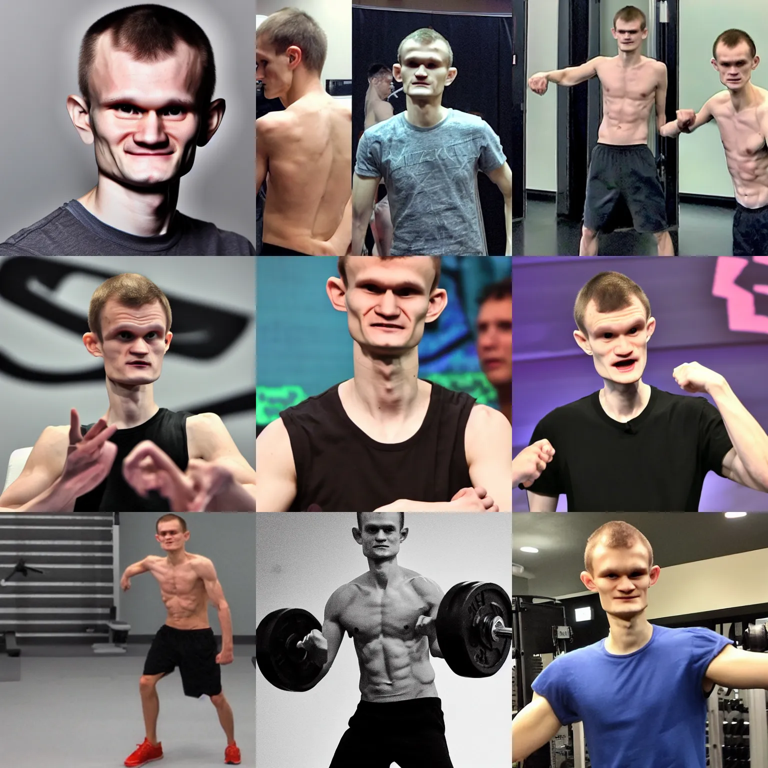 Prompt: <picture quality=hd+ mode='attention grabbing'>Vitalik Buterin gets swole</picture>