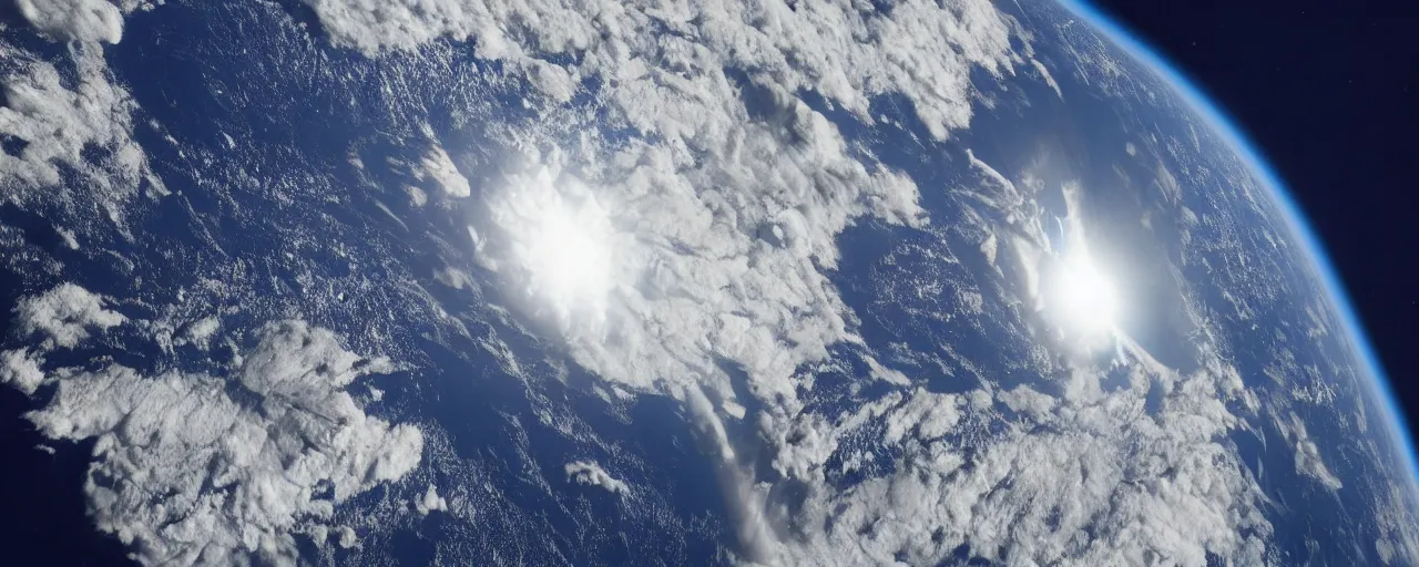 Image similar to nasa shot of a giant joint next to planet earth