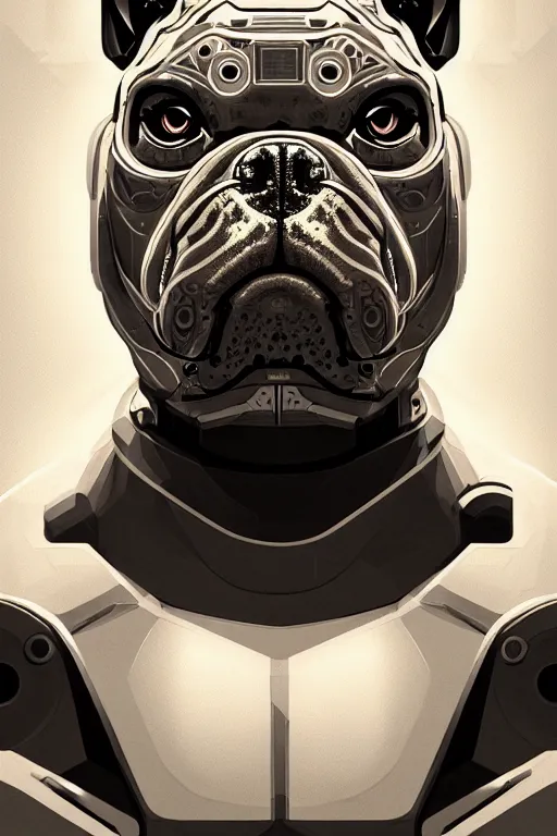 Image similar to a portrait of cyborg bulldog, high - contrast, intricate, elegant, highly detailed, digital painting, artstation, concept art, smooth, illustration