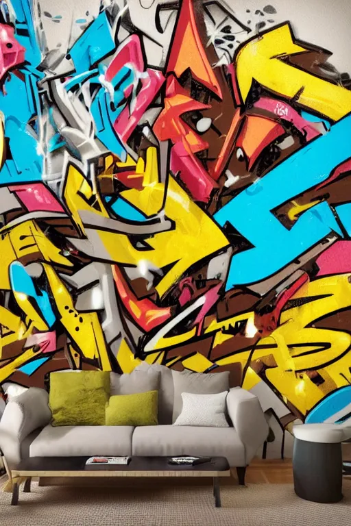 Prompt: extreme graffiti tag mural maximalism, yellow, brown, black and cyan, octane render