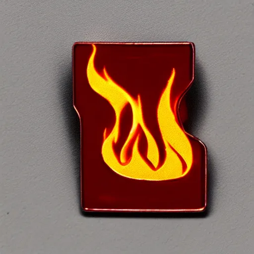 Image similar to a photo of a retro minimalistic fire flames enamel pin, studio lighting, behance