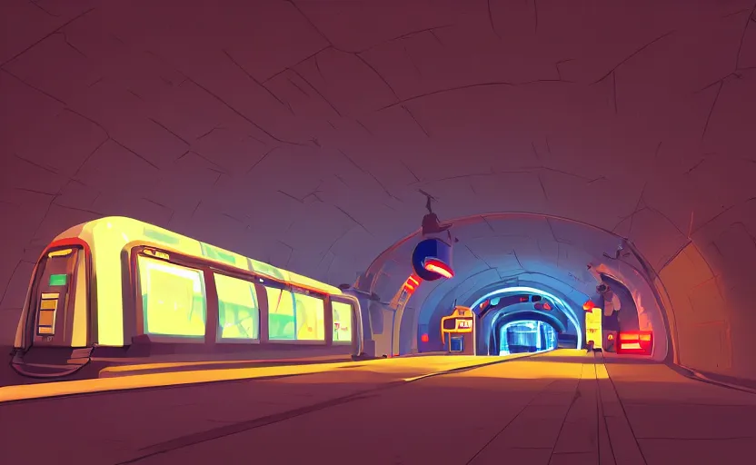 Prompt: underground metro service tunnel, james gilleard, print, game art