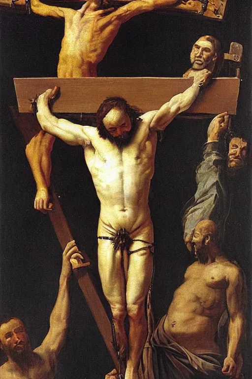 Image similar to “ the painting ‘ garfield crucified ’ by diego velazquez ”