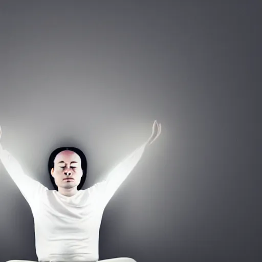Image similar to a meditating person whose forehead is illuminated by a bright white light
