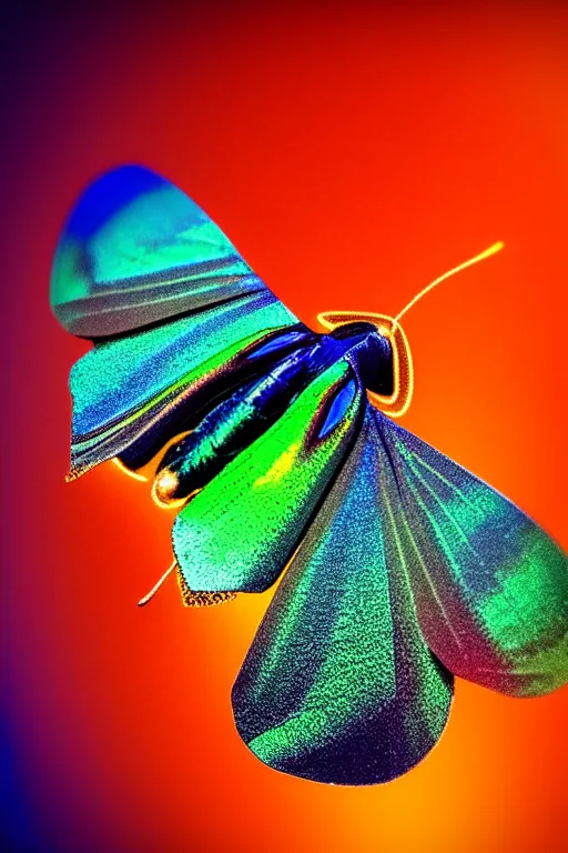 Image similar to high quality macro photo silky iridescent moth! jewelled gorgeous! highly detailed david ligare elson peter cinematic blue neon lighting high quality low angle hd 8k sharp shallow depth of field