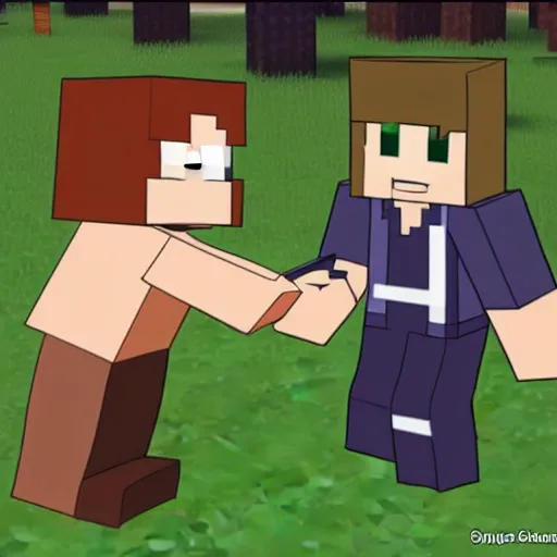 Image similar to Steve character from Minecraft meeting an anime girl for the firs time