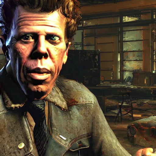 Image similar to Tom Waits as a character in the Fallout 4 video game