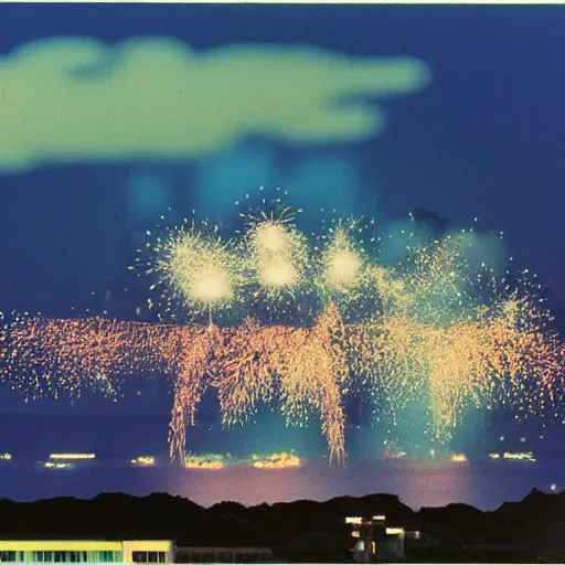 Prompt: Okinawa Sky and fireworks by Hiroshi Nagai