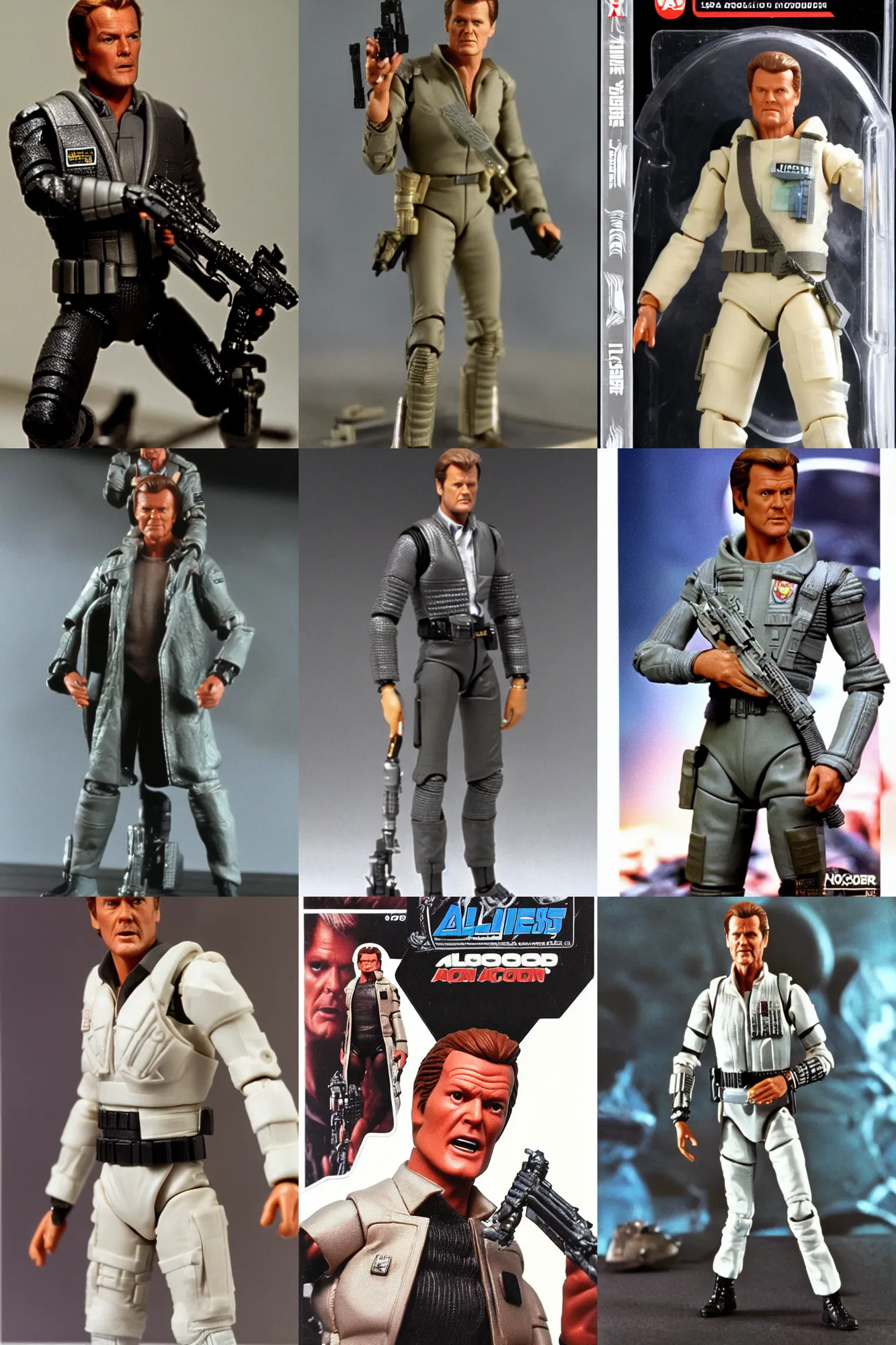 Prompt: roger moore, aliens 1 9 8 6 film, action figure by kenner toys