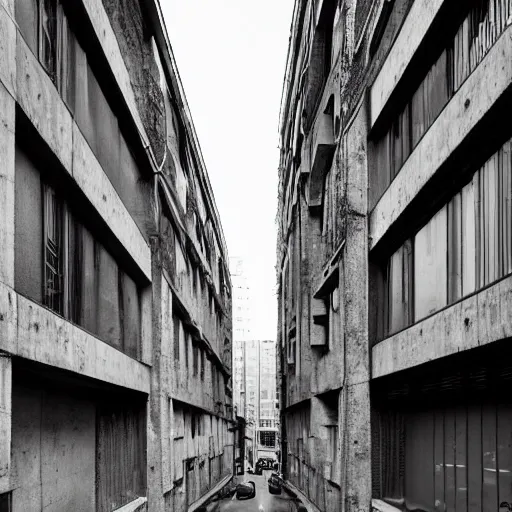 Image similar to exploring the streets of a megalopolis in the style of brutalist gothic architecture