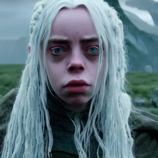 Prompt: billie eilish as an ugly troll in lord of the rings 4 k