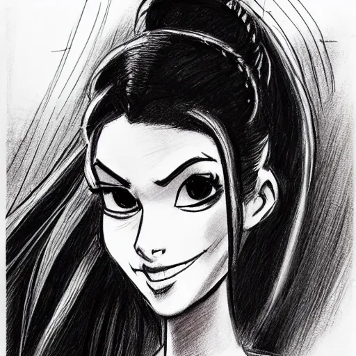 Image similar to milt kahl sketch of victoria justice with done up hair, tendrils and ponytail as princess padme from star wars episode 3