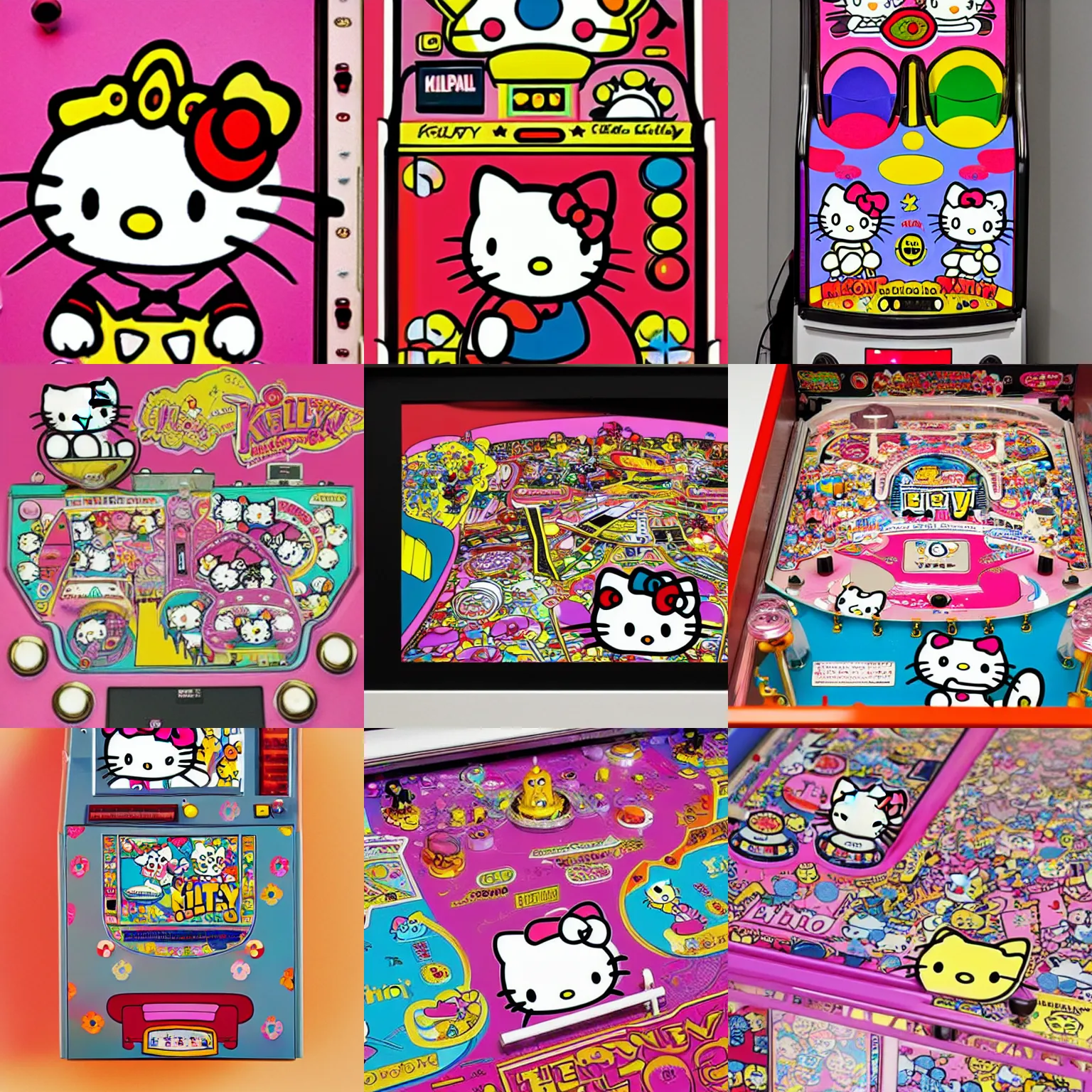 Prompt: hello kitty pinball machine milton glaser