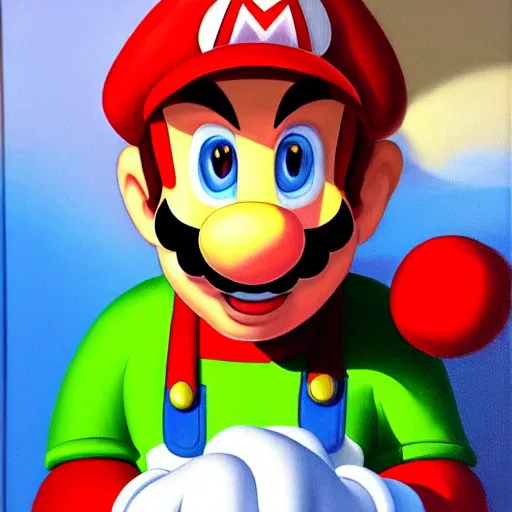Image similar to Still oil painting of Mario. 8k. Trending. Good lighting.