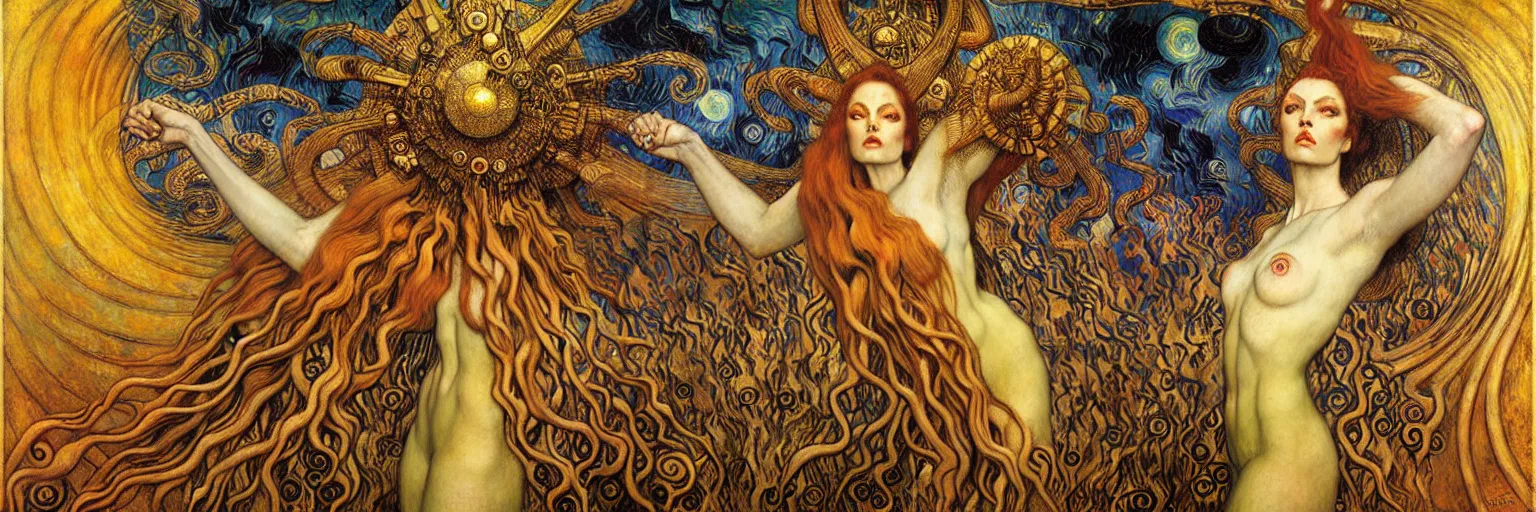 Image similar to Divine Chaos Engine by Karol Bak, Jean Delville, William Blake, Gustav Klimt, and Vincent Van Gogh, symbolist, visionary