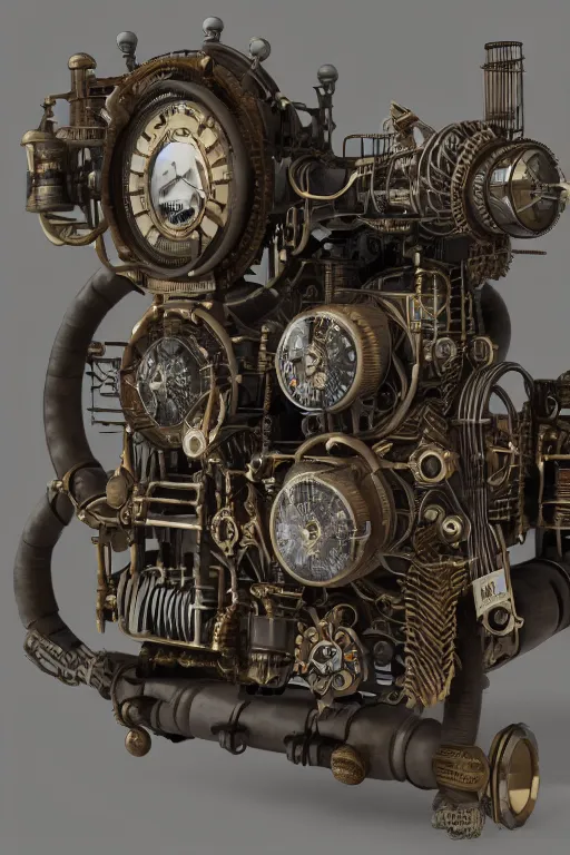 Image similar to octane render, 1 9 4 0's futurist advertising showroom photograph of a techno - magical, dieselpunk, reality shifting device. a gizmo, artifact, or machine. gas powered engine included. intricate detail. clockwork, industrial steampunk.