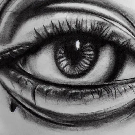 Prompt: highly detailed ink sketch of a human eye heavy black high contrast anatomical detail black and white