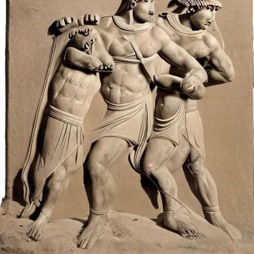 Image similar to greek warriors fighting against capybara, ancient greek statue, epic, detailled