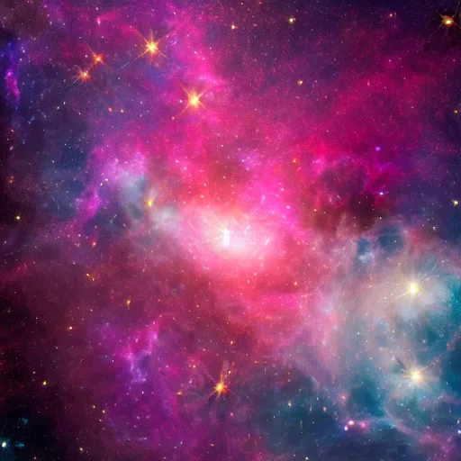 Prompt: a surreal image of enchanting vibrant pink purple and blue colored deepspace, astrophotography, galaxies, stars, cosmos, nebulas, hyper realistic, dslr camera, highly detailed, 8k, by nasa, by james webb, flickr, artstation, cgsociety