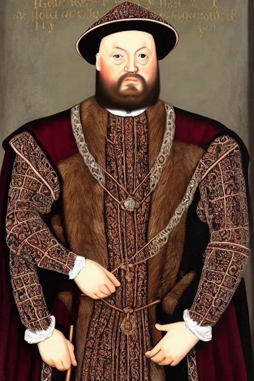 Image similar to huw edwards, portrait, dressed as henry viii, historical, oil painting, photorealistic