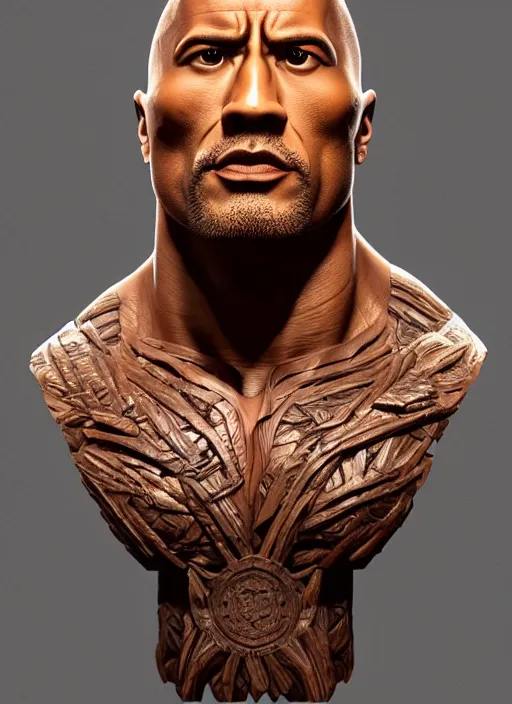 Image similar to high intricate bust of dwayne johnson carved from wood in baroque style, studio light, maria panfilova, andrea savchenko, mike kime, ludovic plouffe, qi sheng luo, oliver cook, trending on artstation