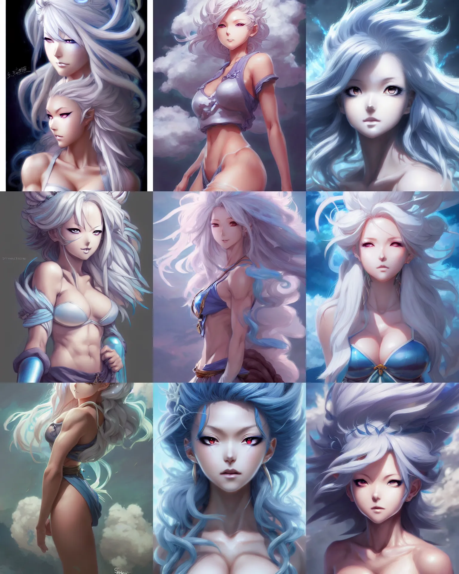 Prompt: character concept art of an anime stormy cloud goddess | | cute - fine - face, pretty face, realistic shaded perfect face, toned muscles, fine details by stanley artgerm lau, wlop, rossdraws, james jean, andrei riabovitchev, marc simonetti, and sakimichan, tranding on artstation