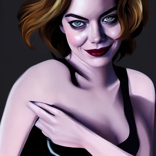 Prompt: Full-body portrait of Emma Stone as catwoman, trending on Artstation, realistic studio lighting, realistic shadows, by Jen Jung, by Lisa Ericson