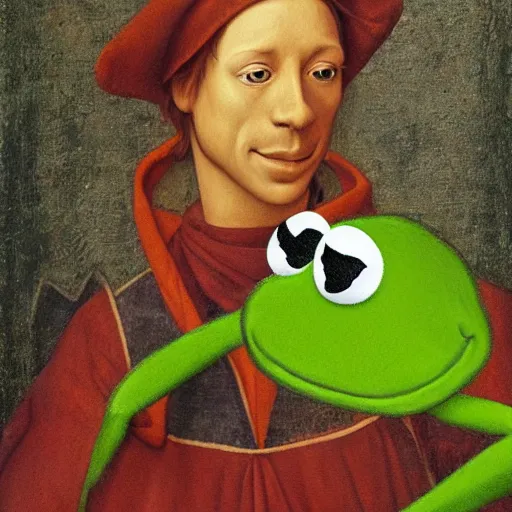 Prompt: portrait of kermit the frog, renaissance