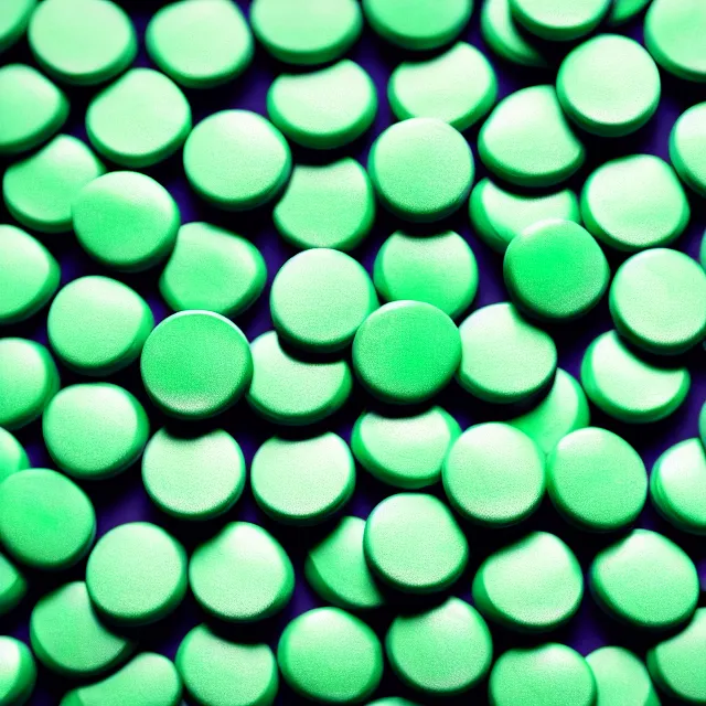Image similar to 8 k high quality photograph of a small pile of viagra pills, view from the side. background chroma key green