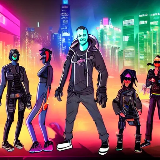 Image similar to group photo of a cyberpunk gang