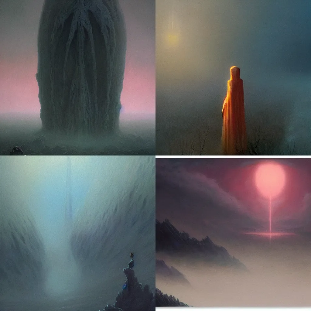 Prompt: fox news terror and horror painting descending on earth, by greg rutkowski and studio ghibli, inspired by zdzisław beksinski, cinematic, atmospheric, dramatic colors, dawn.