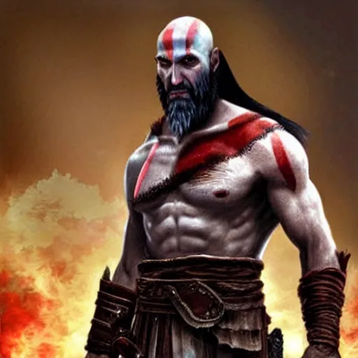 Image similar to Keanu Reeves as Kratos from god of war game