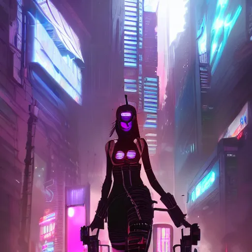 Prompt: jinx, cyberpunk, concept art, artstation, detailed, dramatic lighting, cyber - city background