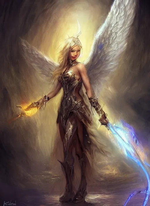 Image similar to concept art, angel knight girl. by artstation trending, by joseph mallord william turner, luis royo, konstantin razumov, cinematic lighting, fractal flame, highly detailed