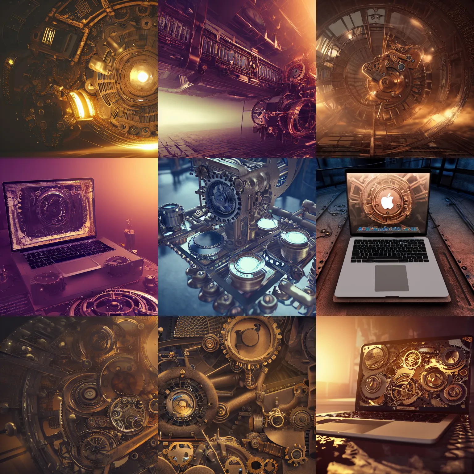 Prompt: mechanical steampunk macbook, intricate detail, volumetric lighting, epic composition, hyper detailed, ultra realistic, sharp focus, octane render, volumetric, ray tracing, sense of awe, swirling mist