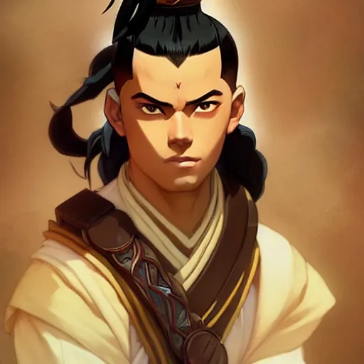 Image similar to Sokka from avatar the last airbender, fantasy, intricate, elegant, highly detailed, digital painting, artstation, concept art, matte, sharp focus, illustration, art by Artgerm and Greg Rutkowski and Alphonse Mucha