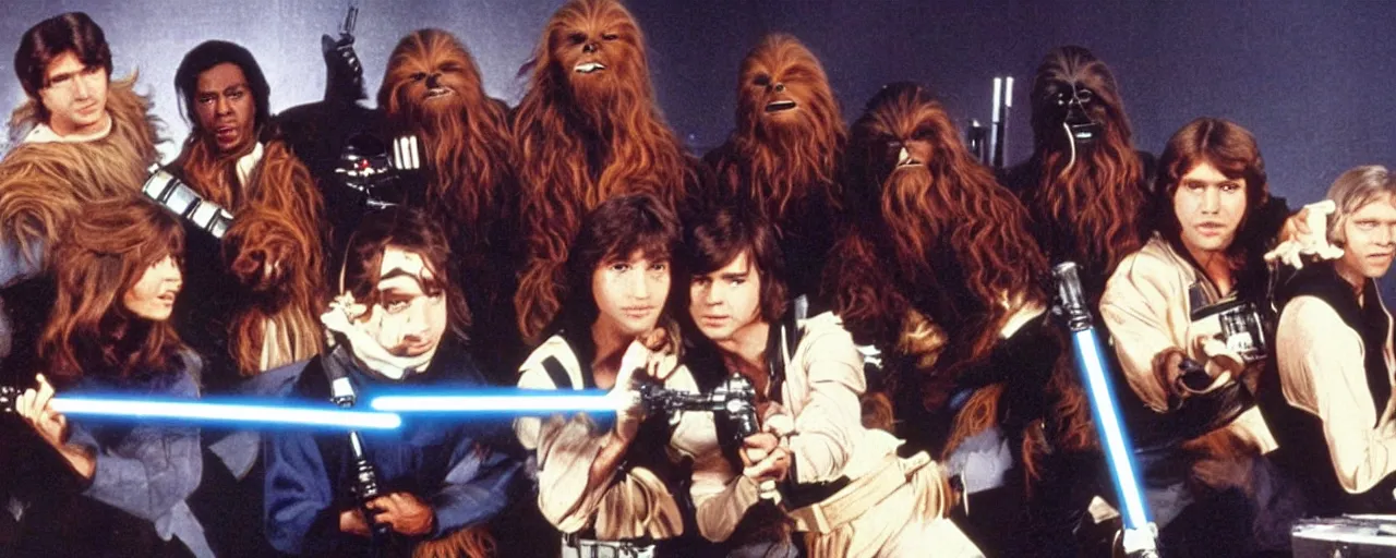 Image similar to Scene from the Disney Plus show Star Wars Music Academy of 1979 h.q. tv still”