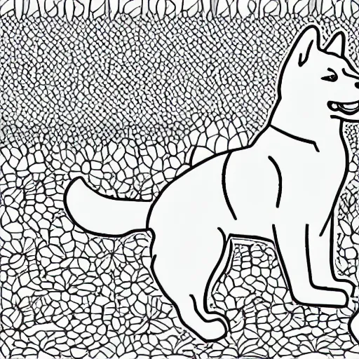 Image similar to Shiba Inu coloring book page, black and white