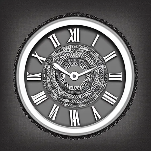 Prompt: silver intricate watch face, digital art