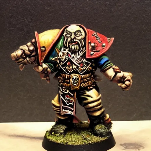 Image similar to chaos dwarf smith in the style of warhammer fantasy : : head and torso oil painting