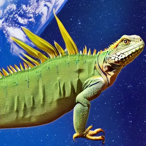 Image similar to a humongous iguana with it's mouth wide open ready to swallow and eat EARTH outside in space