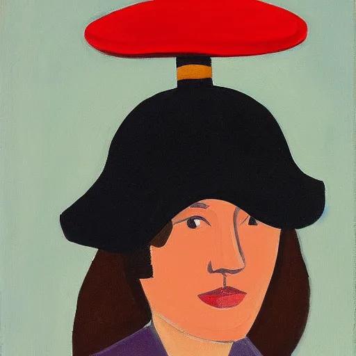 Prompt: woman with hat, by Alex Katz, colorful