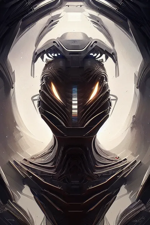 Prompt: professional concept art symmetrical portrait of a horrendous robotic fractal predatory species in a dark room by artgerm and greg rutkowski. an intricate, elegant, highly detailed digital painting, concept art, smooth, sharp focus, illustration, in the style of cam sykes.