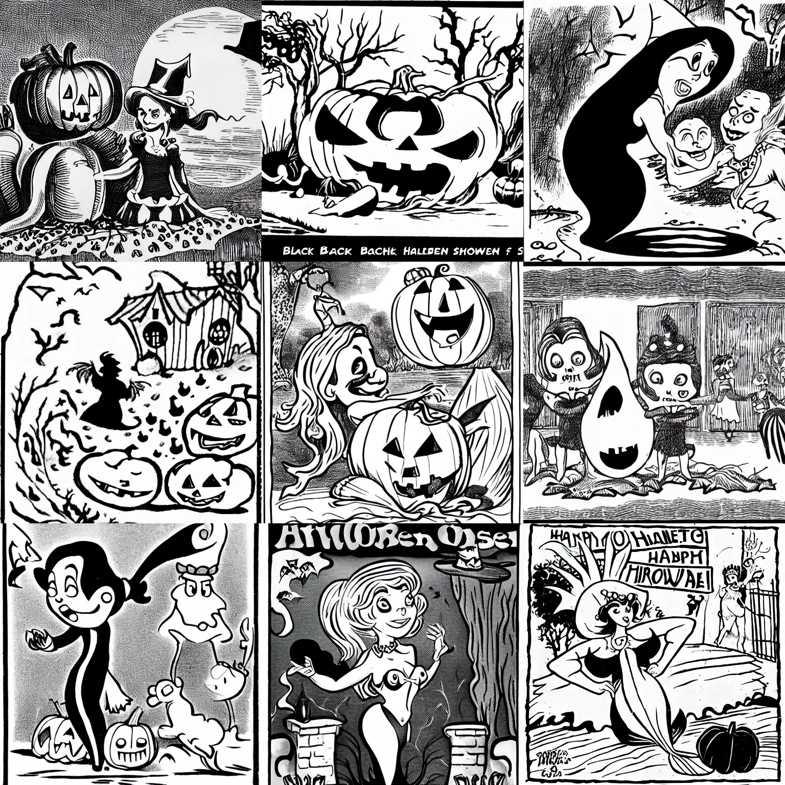 Prompt: black and white Halloween episode of a rubber hose cartoon about a mermaid