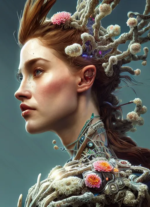 Prompt: portrait of a angry, organic neurons, floral! horizon zero dawn machine, intricate, elegant, highly detailed, ray tracing, digital painting, artstation, concept art, smooth, sharp focus, illustration, art by artgerm and greg rutkowski and alphonse mucha, 8 k