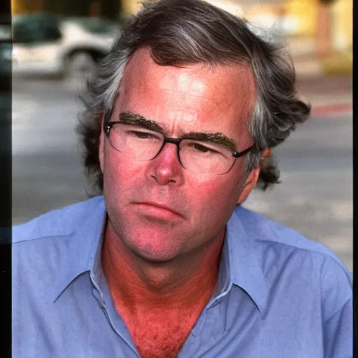 Prompt: Jeb Bush as a homeless man. CineStill