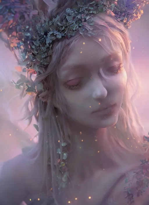 Image similar to beautiful beautiful fairy faerie fey fae queen forest spirit highly detailed CGsociety subtle enchanting alluring magical concept art volumetric lighting subsurface scattering unreal
