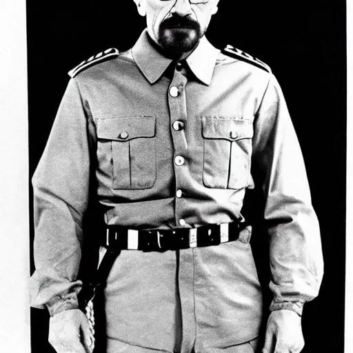 Image similar to walter white heisenberg as a nazi scientist military uniform black and white photo